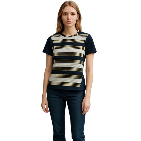 Draper James Womens Size Small Sterling Stripe Tweed Panel Tee Top - Picture 1 of 4